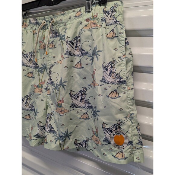Ambsn Size XL Green with Summer Beachy Print Pull On Board Swim Shorts - Picture 3 of 10